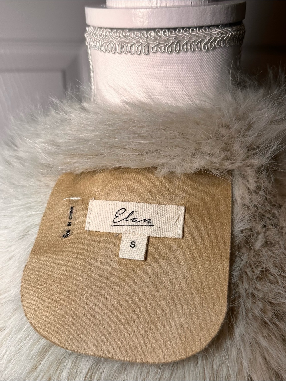 Elan Tan Suede Vest with Cream Fur Collar - Picture 5 of 6